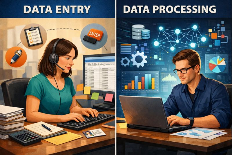 Data Entry vs Data Processing: Key Differences Explained Data Entry vs Data Processing workflow comparison